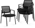 Mesh Back Stacking Arm Chairs, Office Reception Guest Chair with Upholstered Fabric Seat and Ergonomic Lumber Support, Sturdy Metal Office