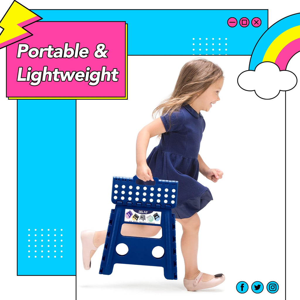 Delxo Folding Step Stool 13 Inch,300 Lbs Step Stool for Adults Blue