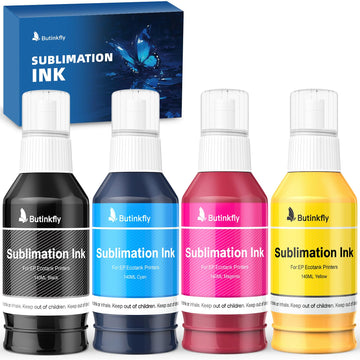 140mlx4 Clog-Free Sublimation Ink Compatible for ET-2800/ET-2400/ET-4800/ET-2760/ET-15000 Printers | Leak-Proof Bottles | Vivid, Fade-Resistant Transfer for Mugs, T-Shirts & Phone Cases