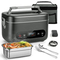 Electric Lunch Box for Men, 1.2L Cordless Heated Lunch Box, 24000mAh Rechargeable Portable Food Warmer with Auto Temperature Control, 5-Sided Heating, Leakproof, for Office, Outdoors & Truck, Black