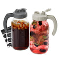 Soligt Glass Mason Jar Pitcher with Lid, Wide Mouth Flip Cap Pour Spout Leak-proof Lid with Handle, 64 oz/2 Quart, for Iced Coffee/Sun Tea Juice/Cold Brew/Milk (2 Pack, Dark Gray + Light Gray)