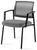 Mesh Back Stacking Arm Chairs, Office Reception Guest Chair with Upholstered Fabric Seat and Ergonomic Lumber Support, Sturdy Metal Office