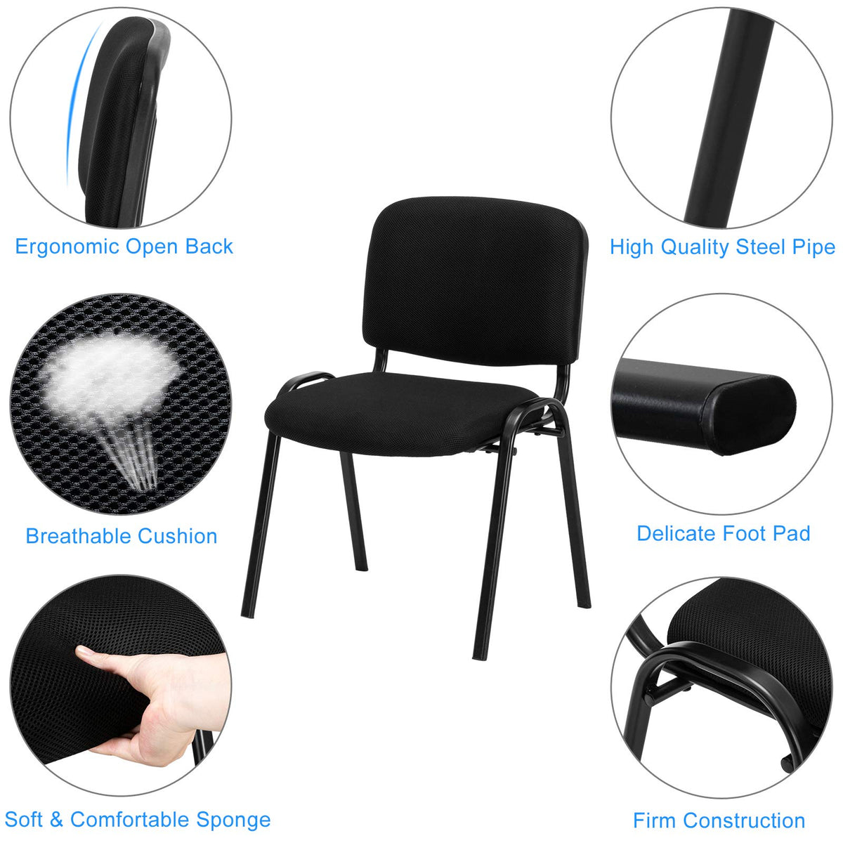 Vingli Dark Green Stackable Conference & Guest Chairs - 5 Pack, Space-saving for Meeting, Office Lobby, 5-pack, Pu-dark Green