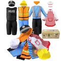 Jeowoqao Boy's Dress Up Costumes Set, Kids Role Play Set 11pcs Dress Up Trunk Pirate, Chef, Construction Worker, Policeman Costume For Kids Girls Toddler Age 3 4 5 6 Christmas Birthday Gift