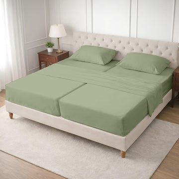 SGI Split King Sheet Set for Adjustable Bed Egyptian Premium Cotton 600 Thread Count Sheets for Sleep Number Bed 15" Deep Pocket 5 Pc Set with 2 Twin XL Fitted Sheets Soft Breathable -Moss