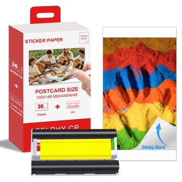 Compatible with Canon Selphy Sticker Photo Paper & Ink, KP-36IN 1 Color Ink Cassette and 36 Sheets 4 x 6 Sticker Paper Glossy(100mm x148 mm) for Selphy CP1500 CP1300 CP1200 CP1000 CP910 CP900 CP810