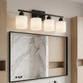 Modern Bathroom Light Fixtures, 4-Light Vanity Lights for Bathroom, Matte Black Vanity Lights with Milky White Frosted Glass Shade,Standard E26 Base(Bulbs Not Included)