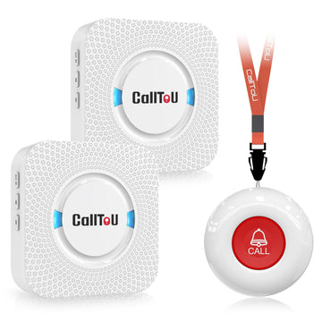 CallToU Caregiver Pager Wireless Call Button Nurse Alert System 500+ Feet for Home/Elderly/Patient/Disabled 06WS (2 Receiver 1 Round Button (3 Piece))