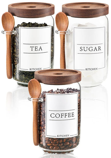 KOSKIMER Coffee and Sugar Container Set, Glass Coffee Jars with Wooden Lids