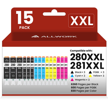ALLWORK 280XXL 281XXL Compatible for Canon 280 281 TR8620a Ink Cartridges PGI-280XXL CLI-281XXL 280 XXL 281 XXL to use with TR8620 TS7520 TS9520 TS9521C TR8520 TS6220 TS6320 TS8220 (15 Packs)