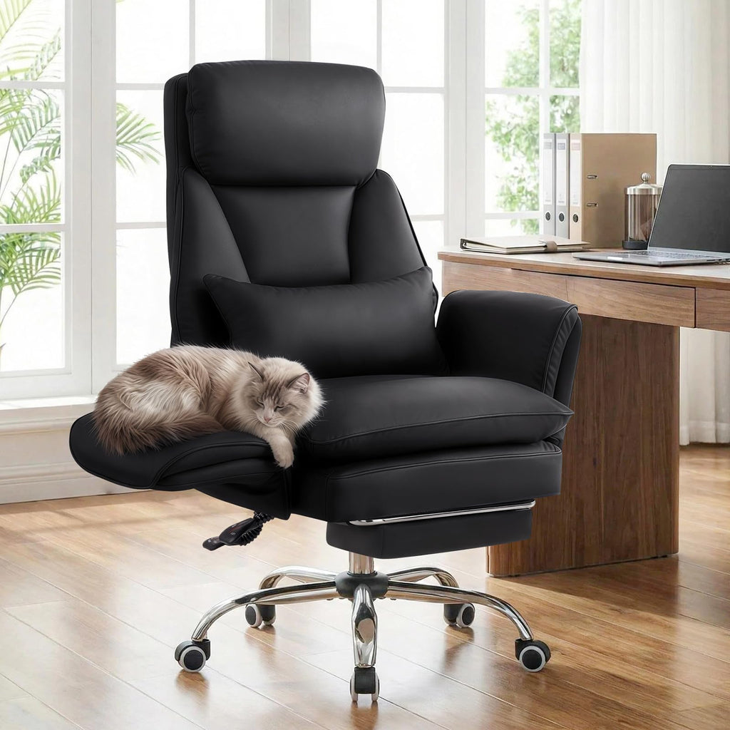 Furniliving Big and Tall Office Chair, Ergonomic Computer Desk Chair with Footrest, Wide Seat Reclining Gaming Chair, Flip Armrests for Cross