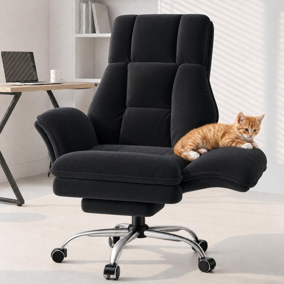 Homigropa Big and Tall Office Chair with Foot Rest & Flip Armrests, Light Grey