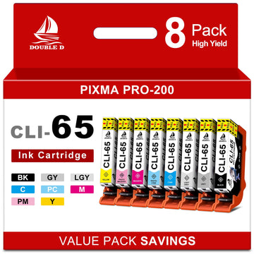 DOUBLE D CLI-65 Ink Cartridges Compatible with Canon CLI-65 CLI65 Ink Cartridges Combo Pack for PIXMA PRO-200 and PIXMA PRO-200S Printer (1BK, 1C, 1M, 1Y, 1PM, 1PC, 1GY, 1LGY, 8 Pack)