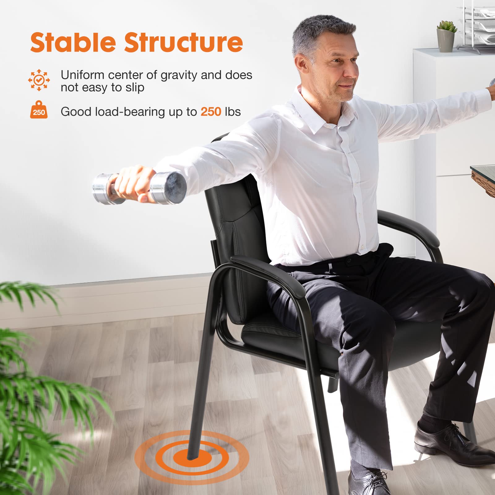 Newbulig Waiting Room Chairs Set of 4, Office Guest Arm Desk Chair No Wheels Leather Stationary for Reception with High Back, Comfy Padded