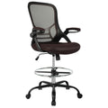 Hylone Drafting Chair, Tall Office Chair Standing Desk Chair Brown Mesh High-back Drafting Stool with Flip-up Arms, Adjustable Foot Ring, Brown