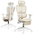 Ergonomic Office Chair with Footrest and Dynamic Lumbar Support, Cream, High Back, Beige