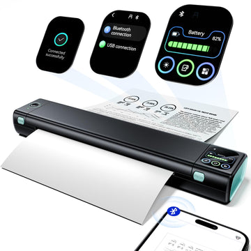 Phomemo Portable Printer with Touchscreen, Upgraded M08D Bluetooth Wireless Thermal Inkless Printer, Supports 8.5"x11" US Letter & A4, Compatible with iOS, Android, PC for Travel, Black