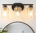 3-Light Bathroom Vanity Light Fixtures, 18 Inch Black Modern Vanity Lights with Thick Water Ripple Clear Glass Shade, Bathroom Wall Lamp for Mirror,Living Room, Hallway, Cabinet, Porch