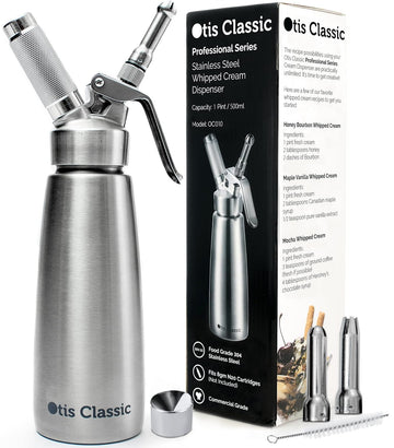 Otis Classic 304 Stainless Steel Whipped Cream Dispenser, 500ml w/ 3 Decorating Nozzles - Commercial Grade Quality Made of Food Grade Stainless Steel - Easy to Use and Clean Ideal for Desserts for Home Chef