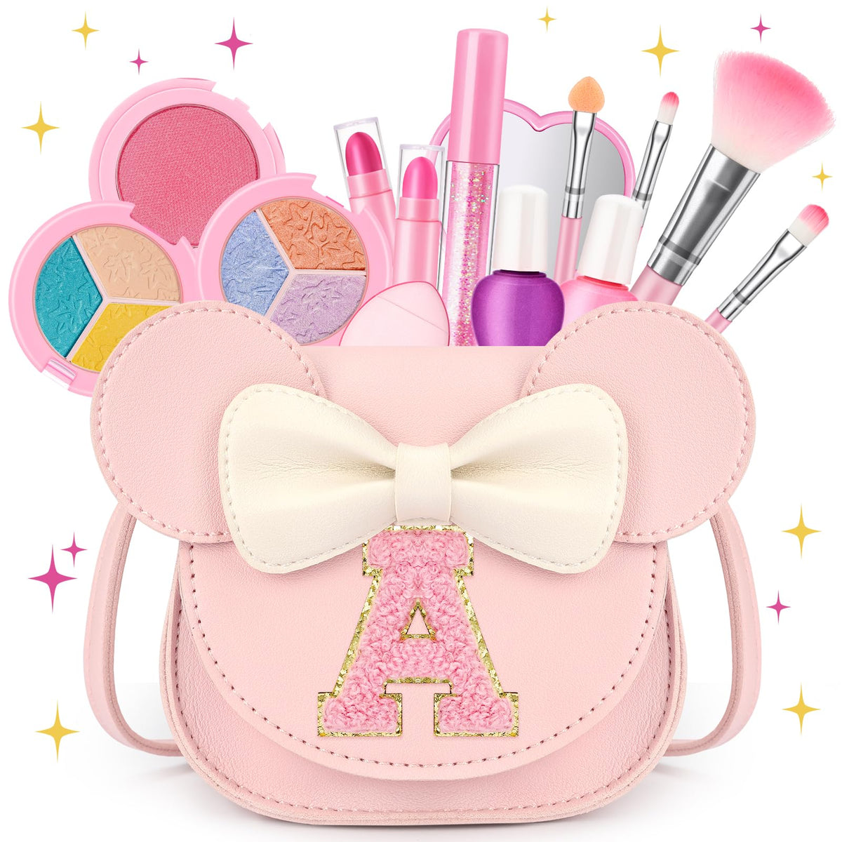 Kids Makeup Kit for Girls - 15 Pcs Real Washable Make Up Set - Non Toxic Toddlers Cosmetic with Letter Purse - Dress up Birthday Gifts for 3 4 5 6 7 8 Years Old Girls - Pink A