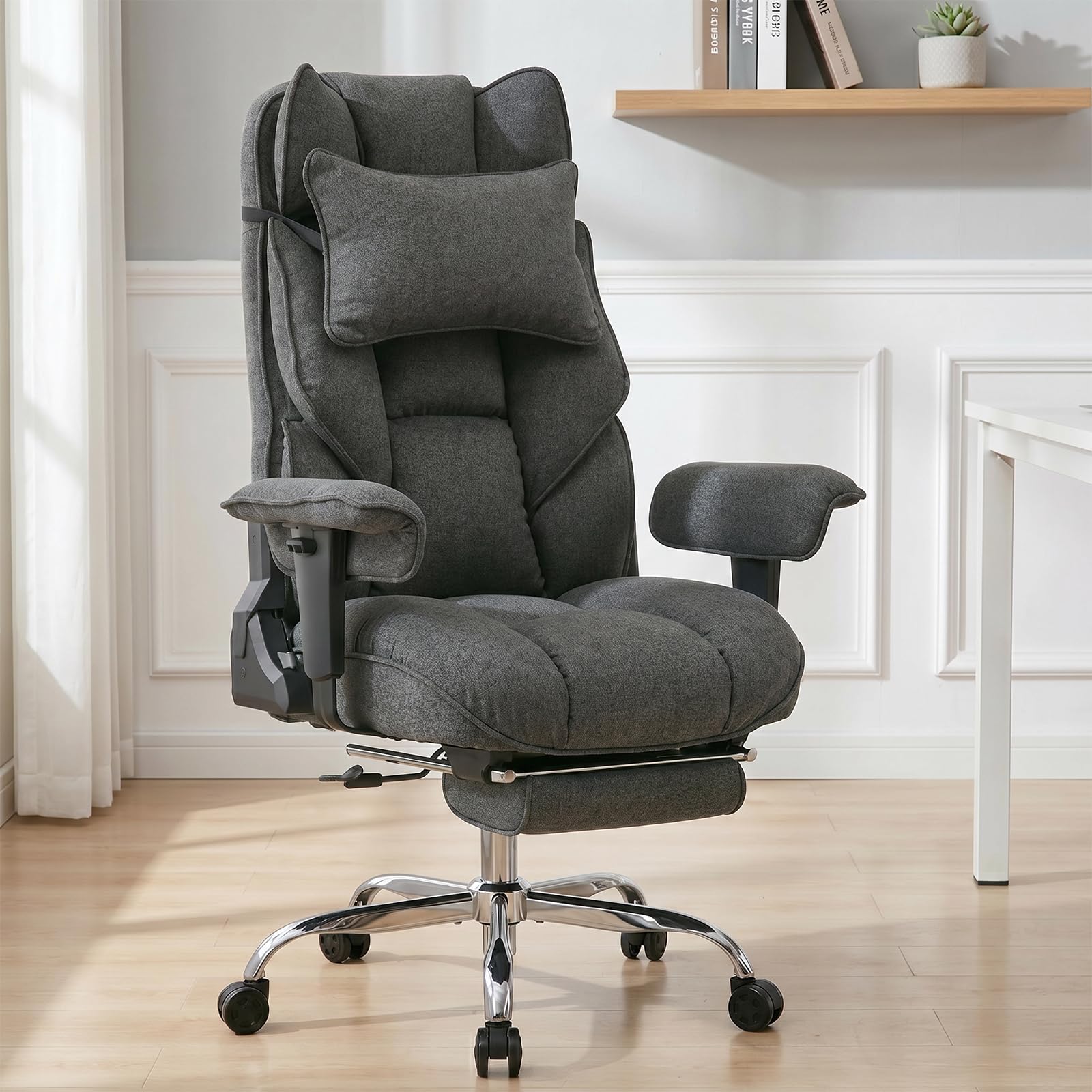 Mokodo Big and Tall Office Chair 400lbs, Breathable Fabric Executive Desk Chair with Pocket Spring Cushion, 155° Reclining Computer Chair with