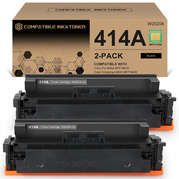 414A Toner Cartridges Black (with Chip) Works with Color Pro MFP M479fdw M479fdn M454dw M454dn M479dw M455dn M479 M454, Enterprise Laser Jet M455dn M480f Printer | W2020A 414X W2020X, Pack of 2