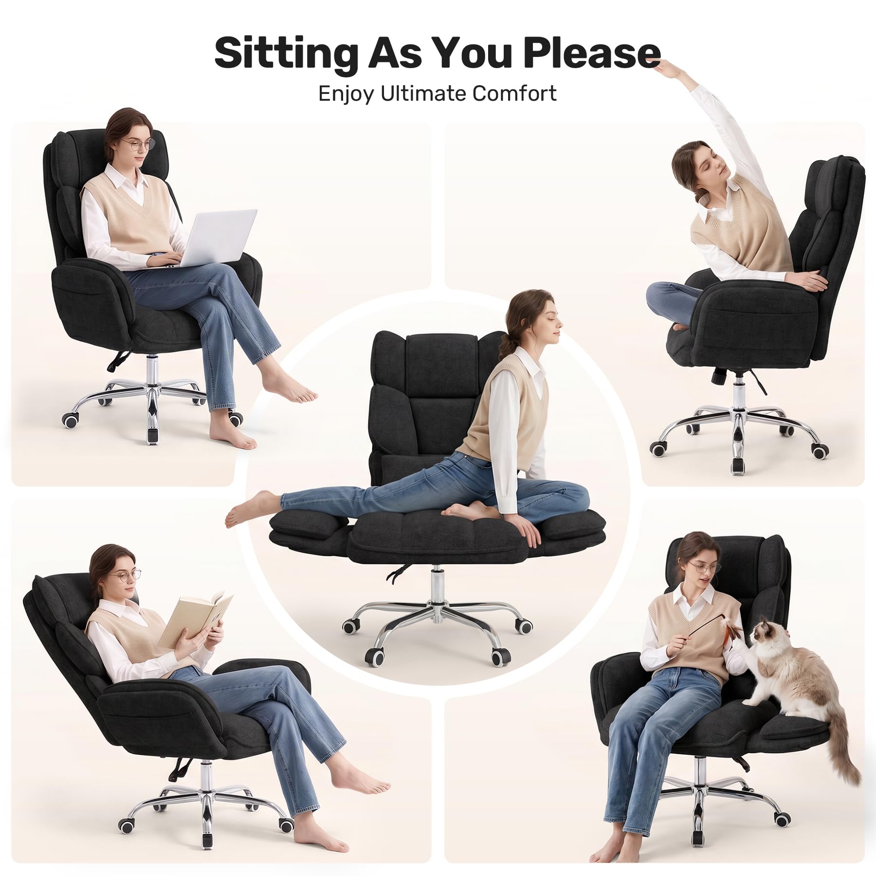 Daluvenix Big and Tall Office Chair, Flip Armrests with Side Pockets, Comfy Criss Cross Office Chair with Extra-wide Plush Seat, 150° Reclining