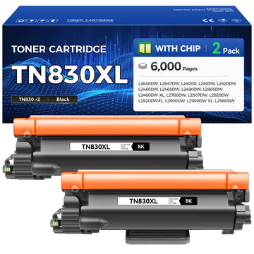 TN830XL Toner Cartridge High Yield Black 2-Pack Replacement for Brother TN830XL TN830 XL Compatible for HL-L2460DW HL-L2405W HL-L2480DW MFC-L2820DW DCP-L2640DW MFC-L2900DW HL-L2400D Laser Printer Ink