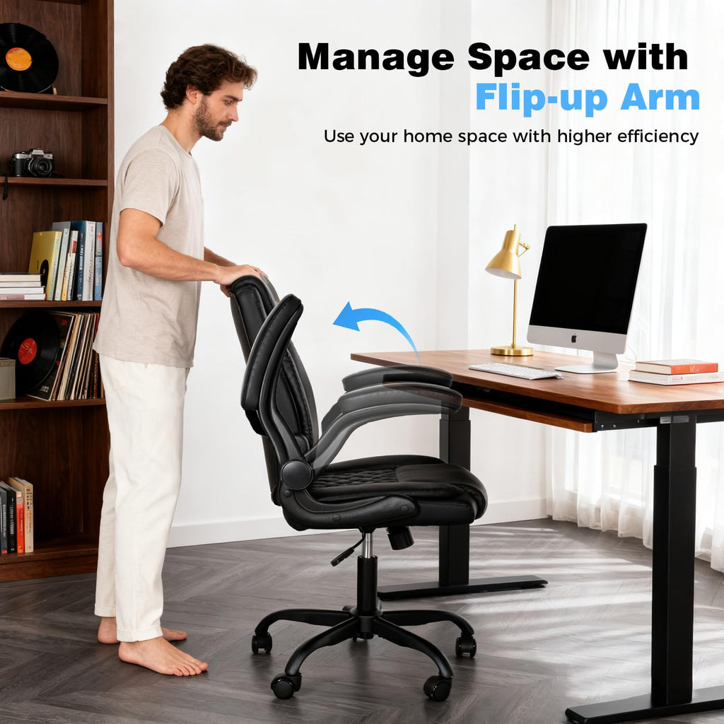 Wkfvvg Home Office Desk Chair, Adjustable Height Leather Office Chair,black, Mid-back