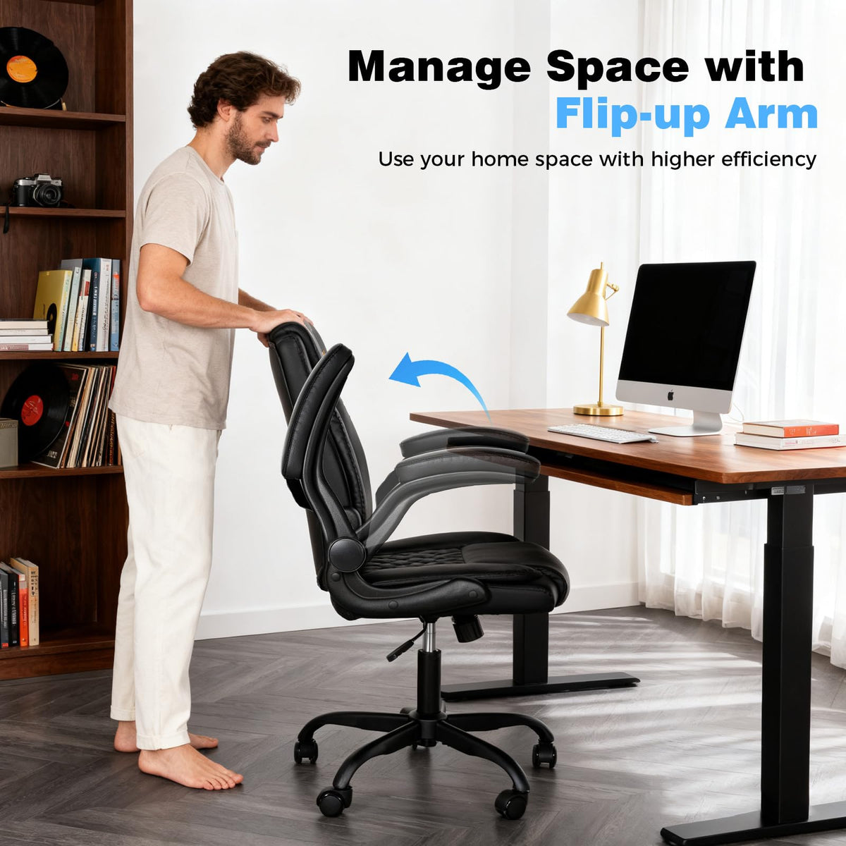 Wkfvvg Home Office Desk Chair, Adjustable Height Leather Office Chair,black, Mid-back