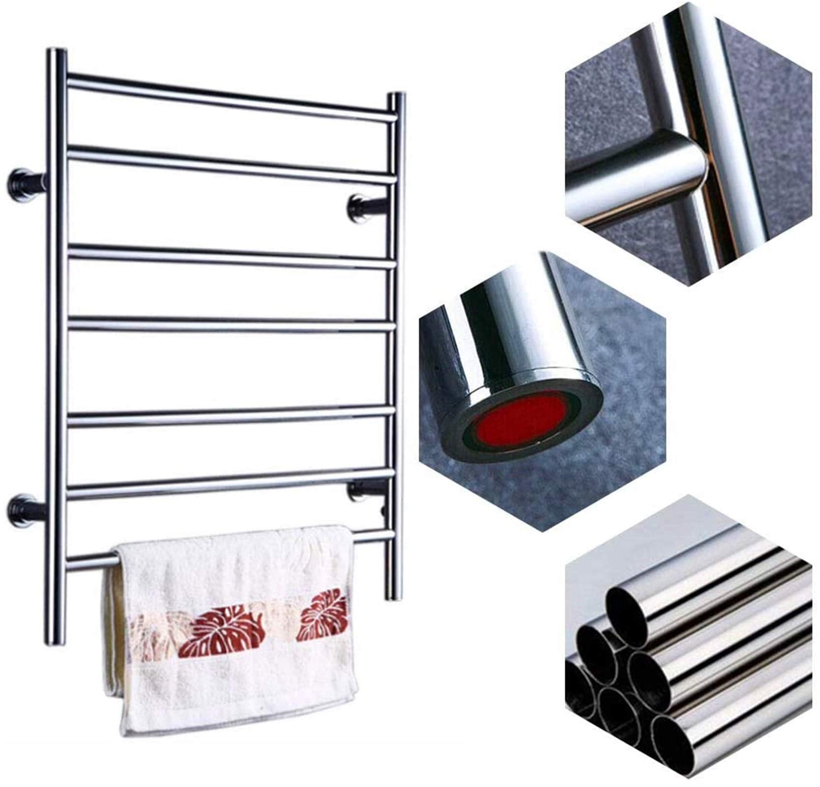 Bathroom Wall Heater 304 Stainless Steel Heated Towel Rack WallMounted 7Pole Electric Towel Drying Rack 69060080 Polishing 85W Plugin (Color : Hardwiring) (Hardwiring)