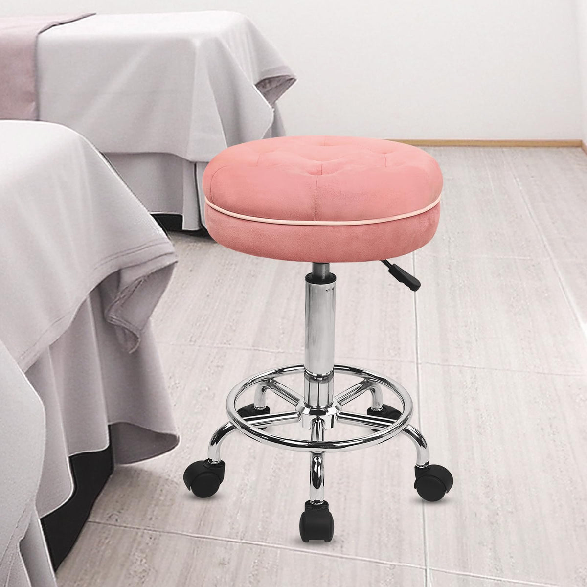 Klasika Velet Rolling Bar Stool with Wheels, Tall Drafting Stool with Adjustable Height and Footrest, Multi-purpose Office Desk Chair for Home