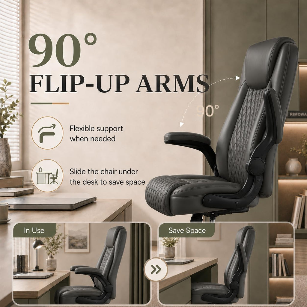 Gtplayer Office Executive Chair with Flip-up Arms, Gray, Small, Grey