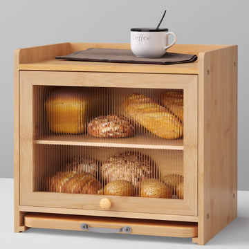 bamzc brz Bamboo Bread Box, Double Layer, Cutting Board, Kitchen, Natural