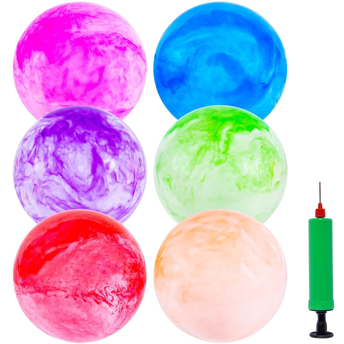 3 Otters 6PCS Playground Balls, 8.5 Inches Beach Ball for Kids Inflatable Bouncy Balls with Air Pump, for Kids Adult Indoor Outdoor Sports Games