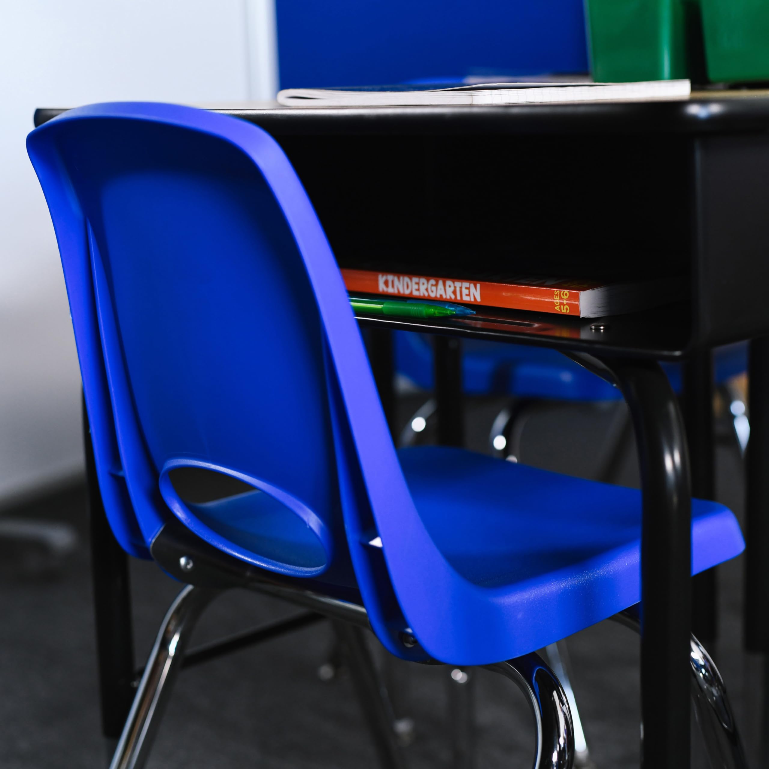 Fdp 12" School Stack Chair,stacking Student Seat with Chromed Steel Legs and Nylon Swivel Glides for In-home Learning or Classroom - Blue