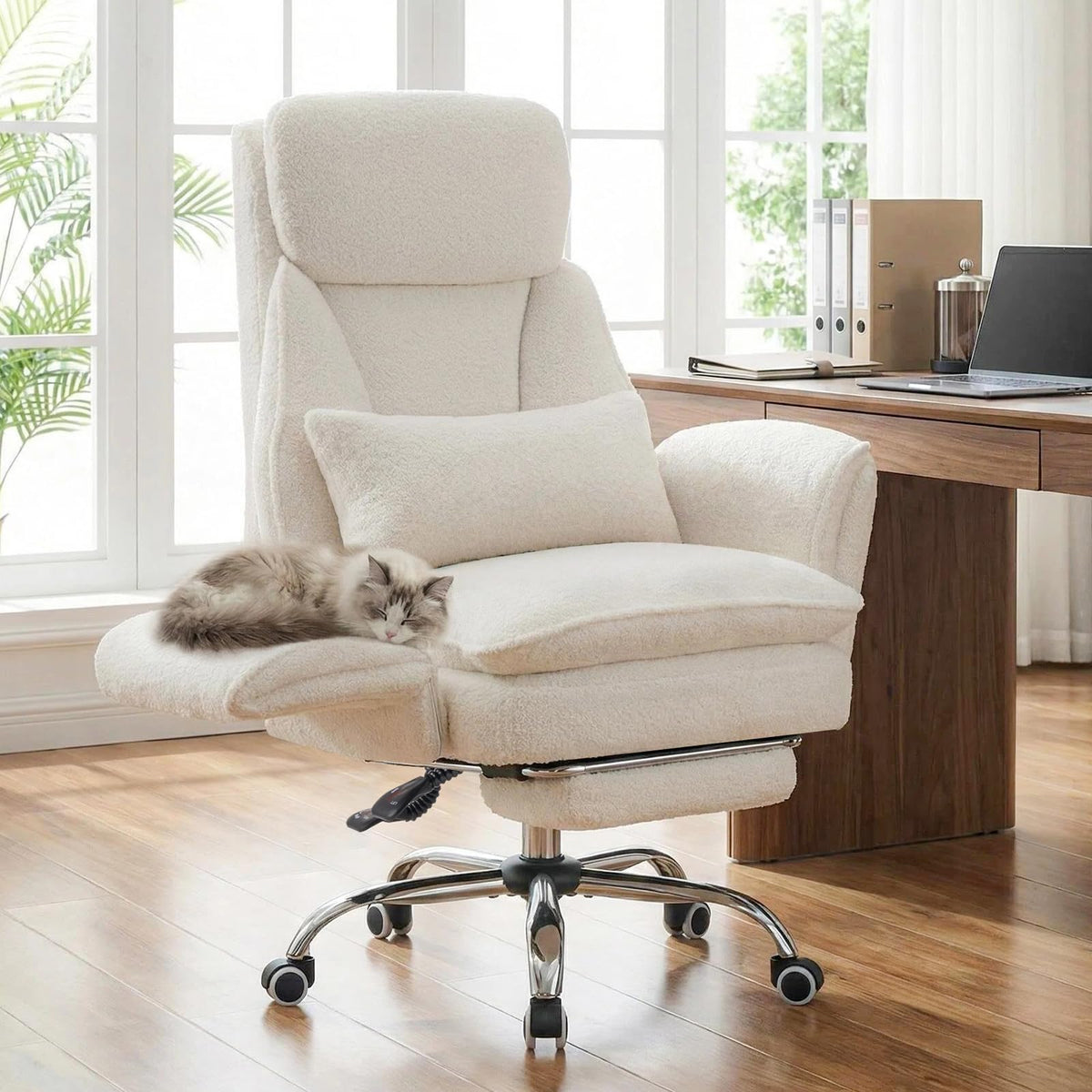 Furniliving Criss Cross Office Chair with Armrests & Wheels, Big and Tall Office Chair with Footrest, Flip Armrests for Pets, Wide Seat Cross