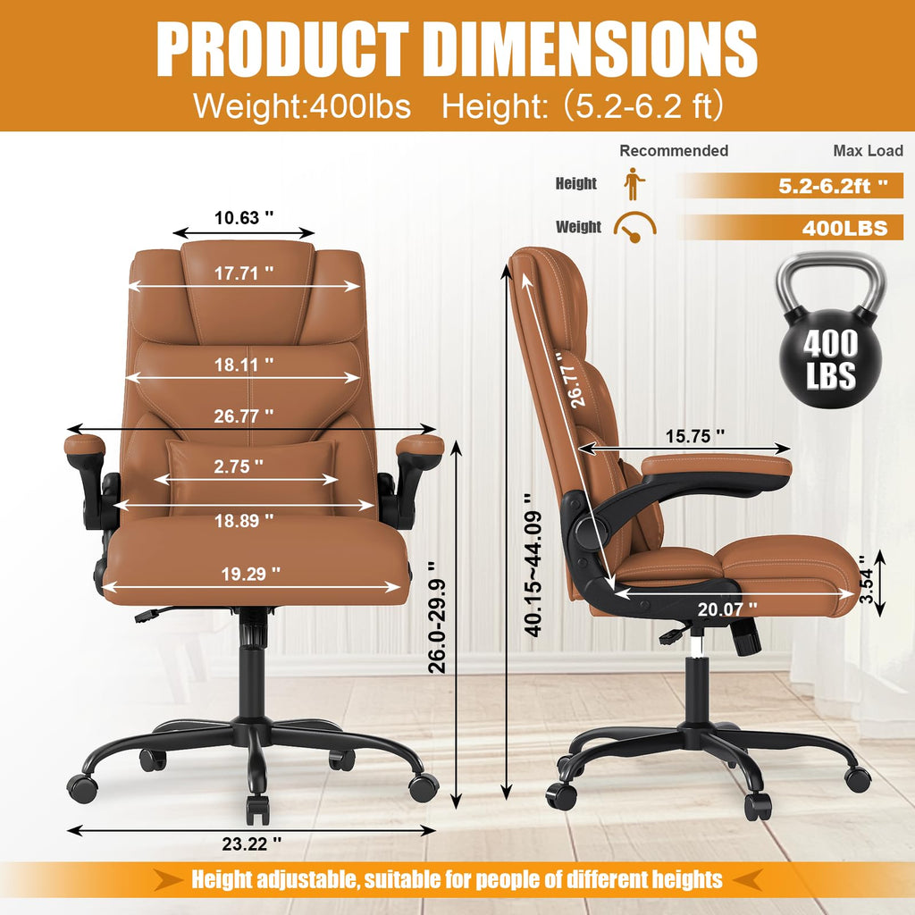 Executive Office Chair with Flip-up Armrests,ergonomic Computer Desk Chairs, 26.56 x 8.58 x 17.71inch, Brown