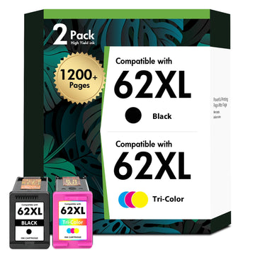 62XL 62 Envy 7640 Ink Cartridges Black and Color Replacement for HP62XL Ink Cartridge Combo Pack for HP Envy 5660 5740 7645 5540 5746 OfficeJet 250 200 Printer(2-Pack, Black/Tricolor, High Yield)