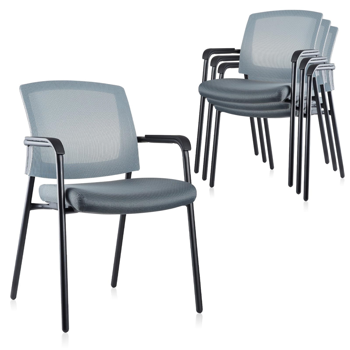 Clatina Office Reception Guest Chair Mesh Back Stacking with Ergonomic Lumbar Support and Thickened Seat Cushion for Waiting Conference Room