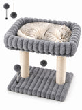 Cat Tree with Cat Scratching Post for Indoor Cats,Small Cat Tower with Soft Large Perch Bed Sisal Scratcher for Medium Cats and Kitten,Activity Play Centre Spring & Hanging Toy Balls,Grey
