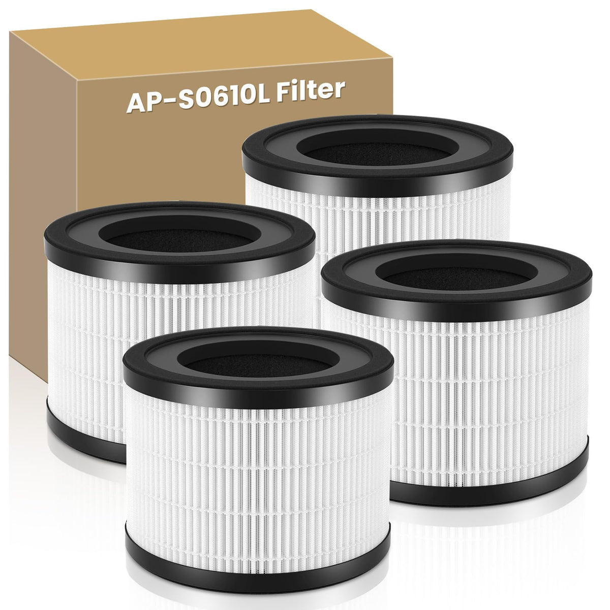 4 PACK AP-S0610L Replacement Filter Compatible with MOOKA AP-S0610L Air Purifier, 3-in-1 H13 True HEPA High-Efficiency Activated Carbon Filter for Home Large Room