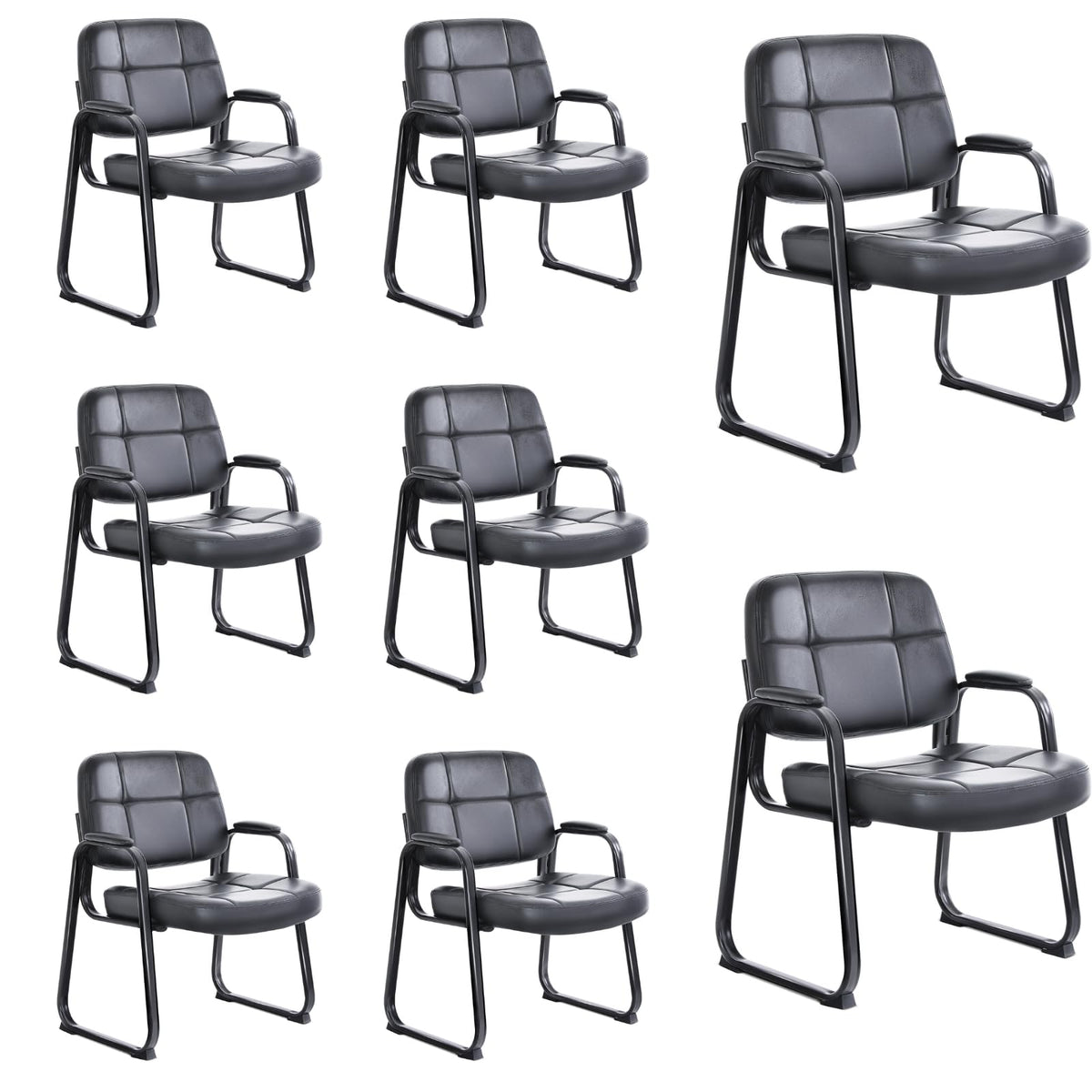 Clatina Big & Tall Waiting Room Guest Chair with Bonded Leather Padded Arm Rest and Sled Base for Office Reception Lobby and Conference Desk,
