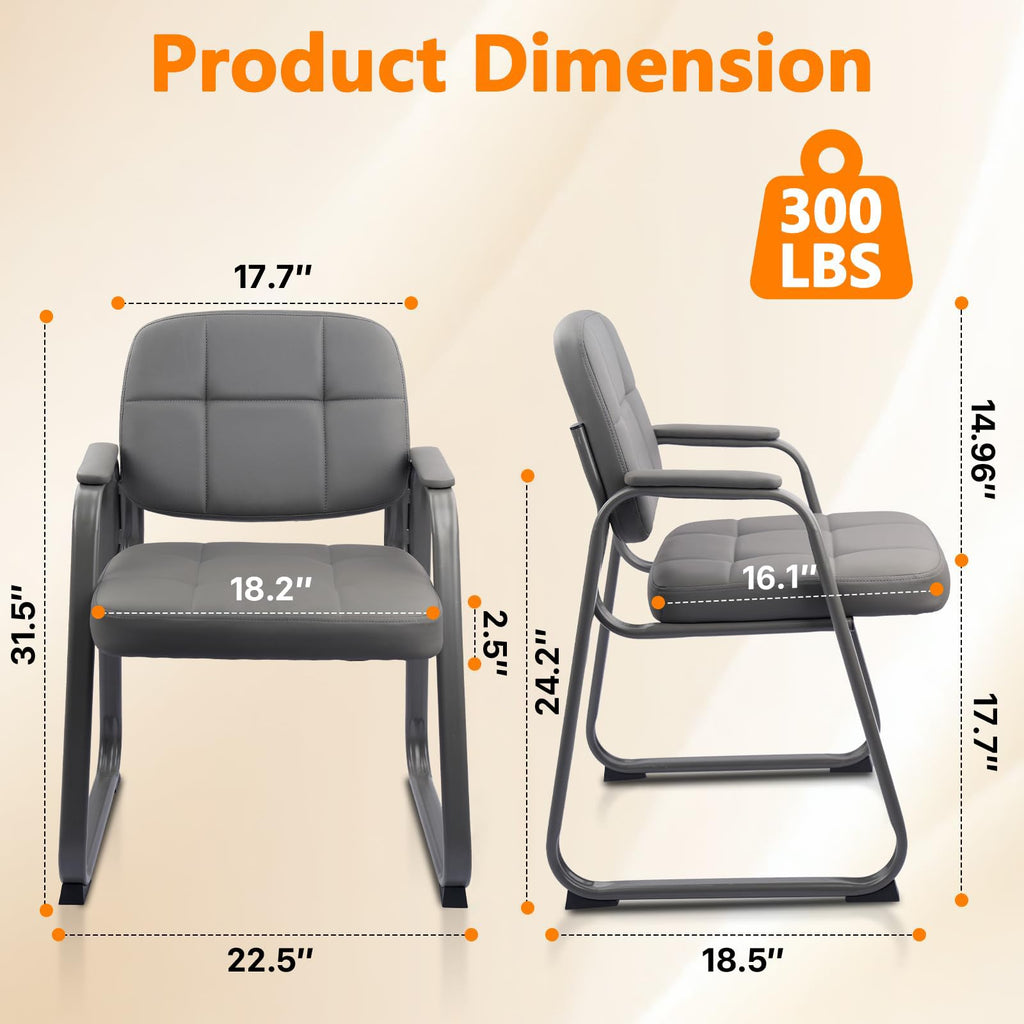 Clatina Waiting Room Chairs with Padded Arms Leather Guest Chair No Wheels for Office Reception and Conference Desk with Sled Base Grey, 6pk