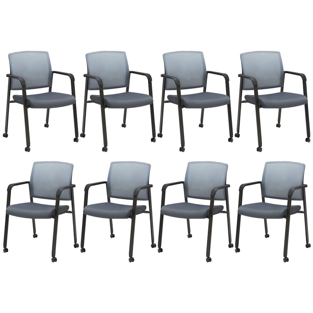 Clatina Rolling Conference Room Chairs Set of 8, Stackable Office Guest Reception Chair with Armrests and Wheels, Mesh Back Waiting Room Stools