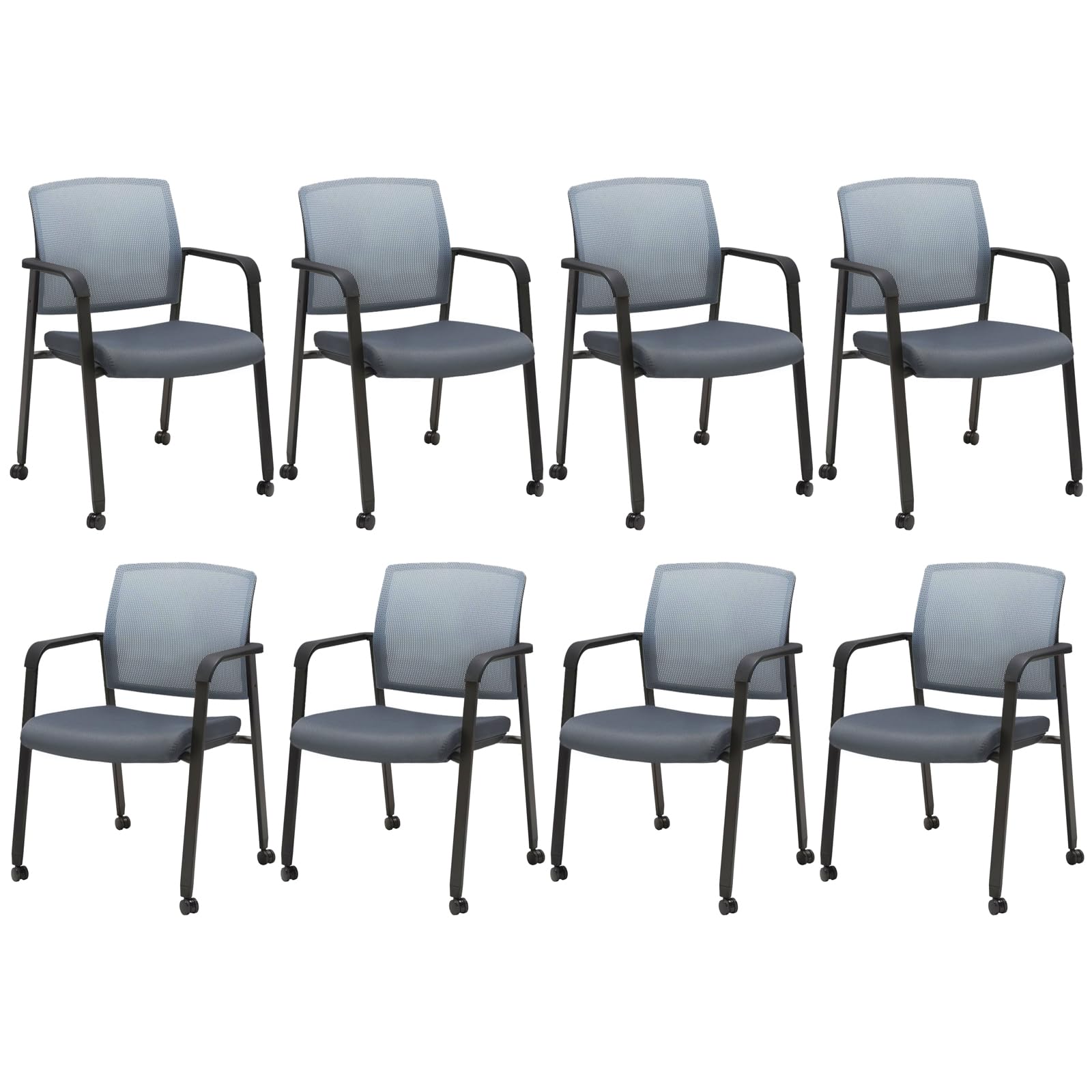Clatina Rolling Conference Room Chairs Set of 8, Stackable Office Guest Reception Chair with Armrests and Wheels, Mesh Back Waiting Room Stools