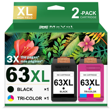 63XL Ink Cartridge Replacement for HP Ink 63 XL HP63 High Yield Ink Compatible for HP Deskjet 1112 3637 3630 2130 Officejet 4650 3830 5200 5255 5258 Envy 4520 4510 2-Pack Black and Color