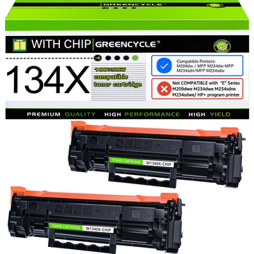 greencycle Compatible for HP 134X Black Toner Cartridge 134A Pro Ink CartridgeLaserjet 134X Black Toner Cartridge Work for Laser Jet M209dw M209d M234dw M234sdn M234sdw(2PCS,with Chip)