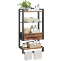 HOOBRO Wall Mounted Towel Rack with Shelf and Drawer, Bathroom Wall Storage Shelf with Towel Bar, Space Saving Over Toilet Organizer for Bathroom, Rustic Brown BF11LB01