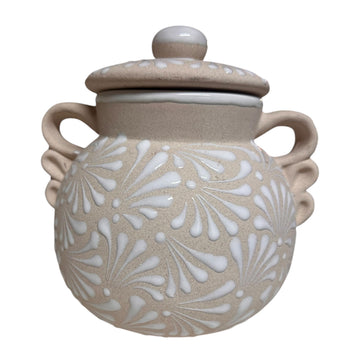 Handmade olla de barro Clay Bean Pot 3 Quarts – White Small 8x8 Inch Mexican Barro Stew Pot, Talavera Style Cooking & Serving Pot